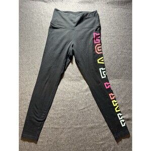 Victoria's Secret Pink Yoga Leggings Black Rainbow Letters Size Medium